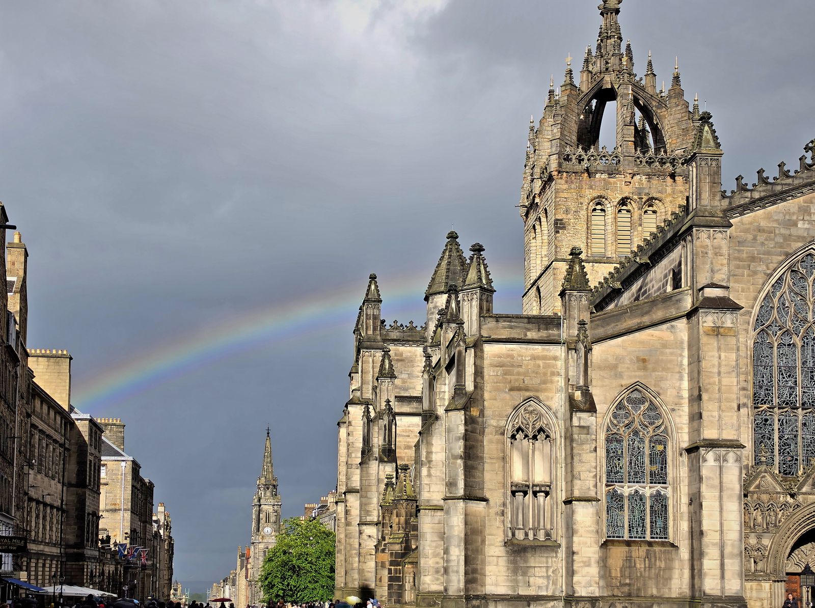 A rainbow over St Giles' Cathedral on the Royal Mile